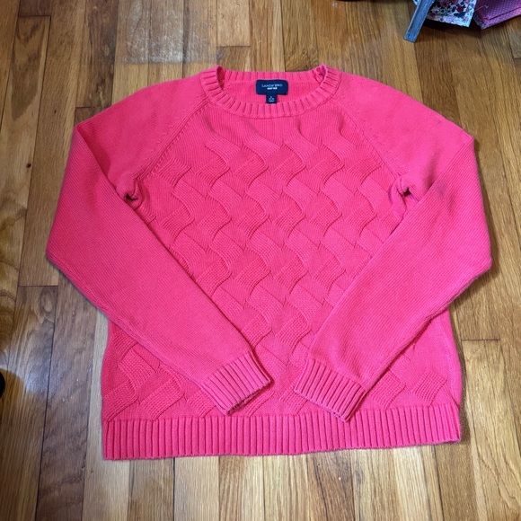 Vintage Lands End Washed Red Curved Knit Pattern Sweater - Picture 2 of 7